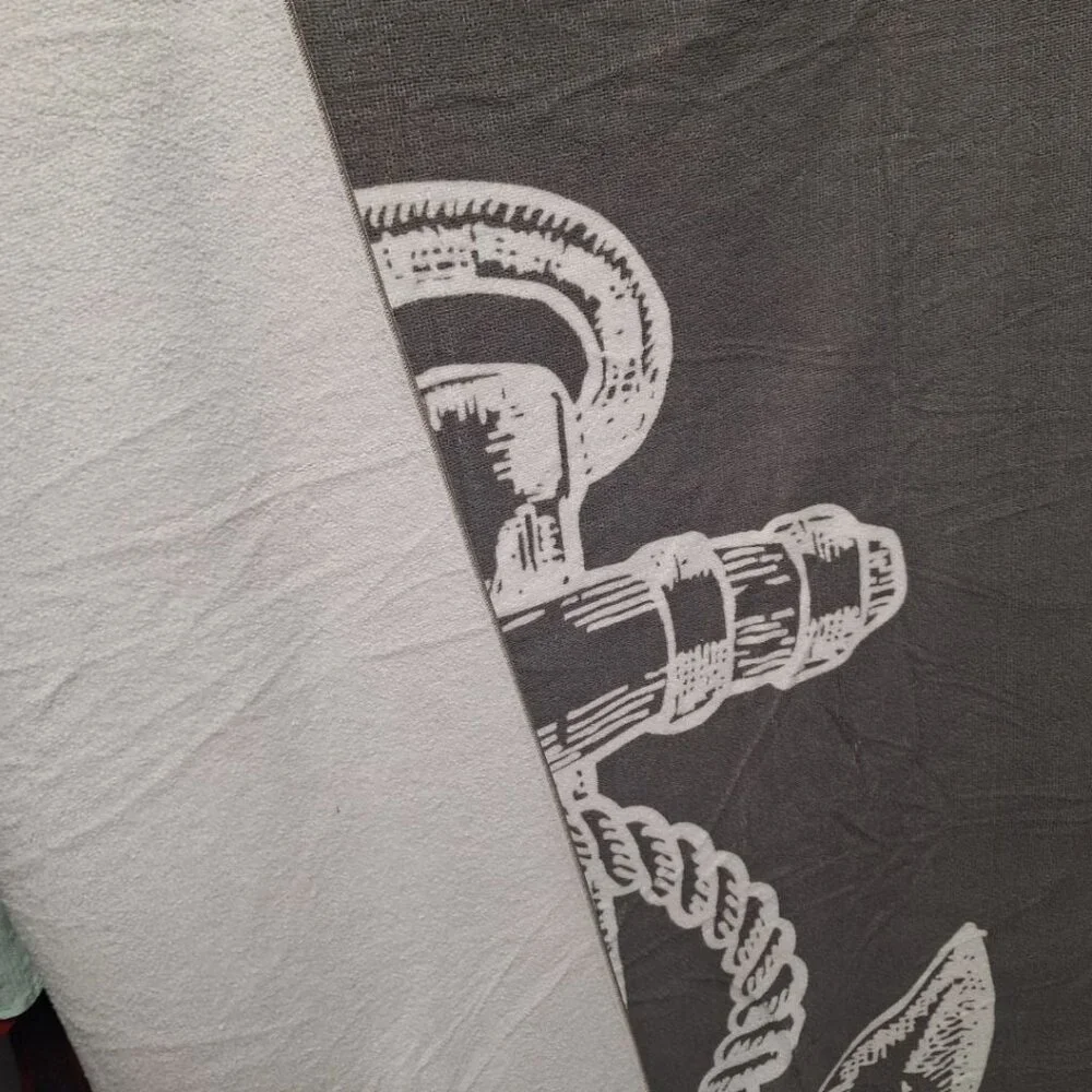 Anchor Beach Towel Nautical Long Gray White Thin Ship Boat Sea Lake House Cottag